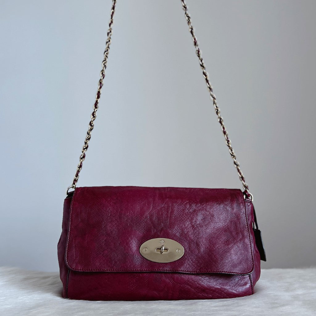 Mulberry Bordeaux Leather Turn Lock Chained Crossbody Shoulder Bag