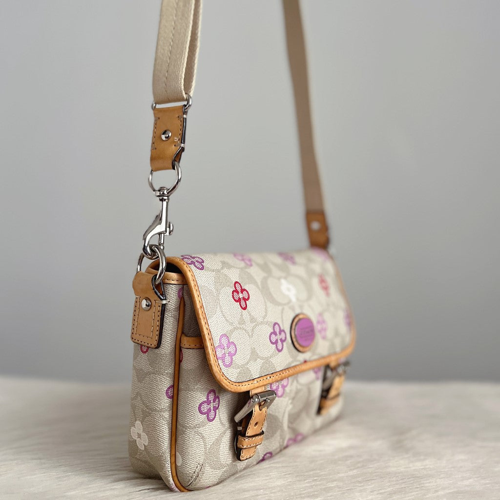 Coach Floral Monogram Double Buckle Messenger Crossbody Shoulder Bag