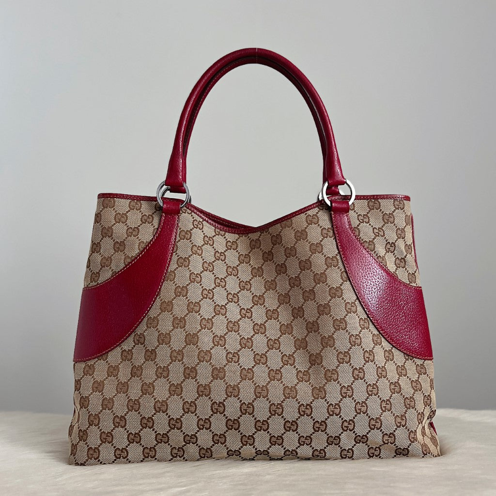 Gucci Maroon Leather Signature Double G Monogram Shoulder Bag Excellent