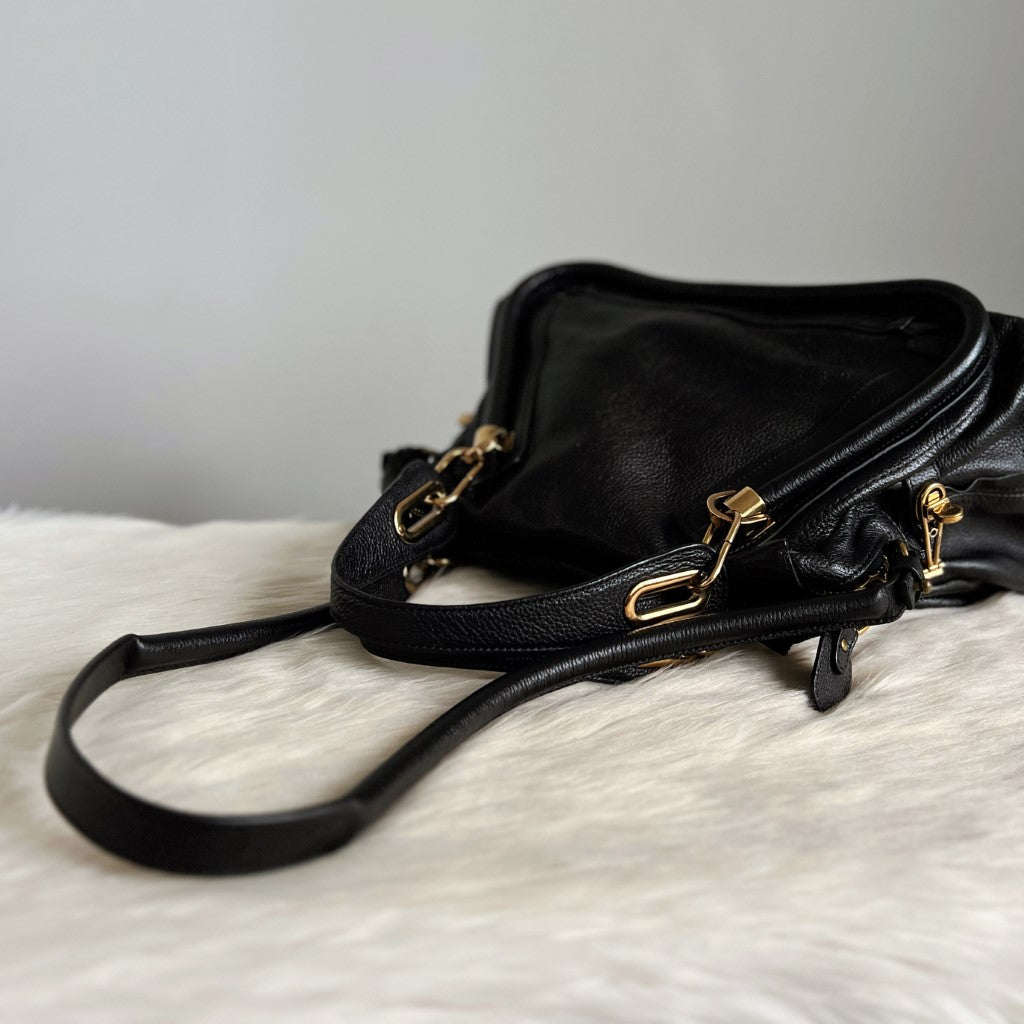 Chloe Iconic Black Leather Paraty 2 Way Shoulder Bag Excellent