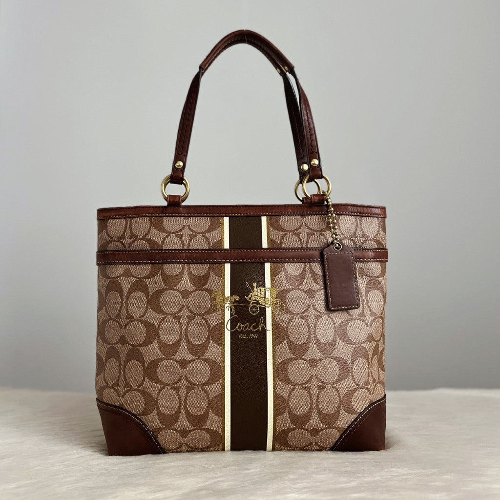 Coach Chocolate Leather Monogram Colour Block Shoulder Bag