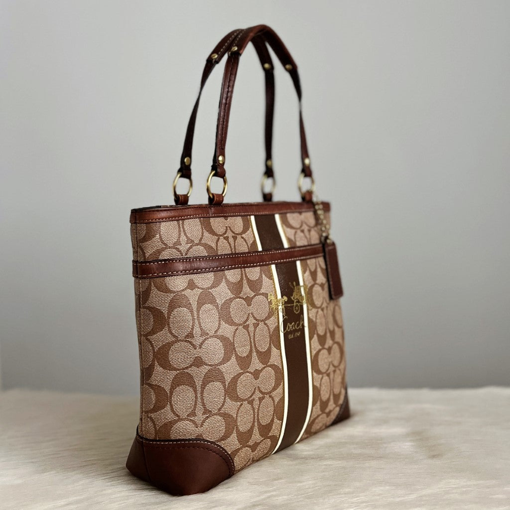 Coach Chocolate Leather Monogram Colour Block Shoulder Bag