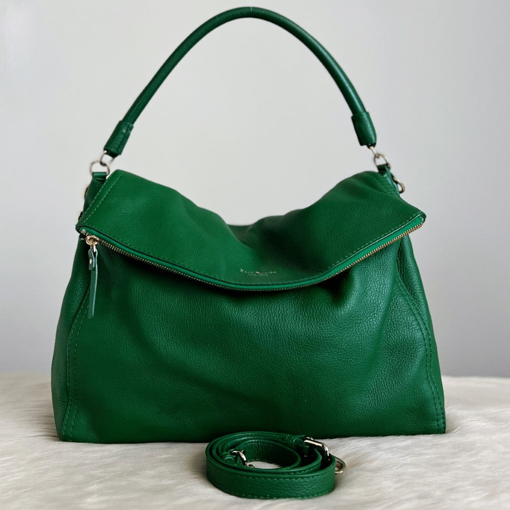 Kate Spade Green Leather Zipped Flap Slouchy 2 Way Shoulder Bag