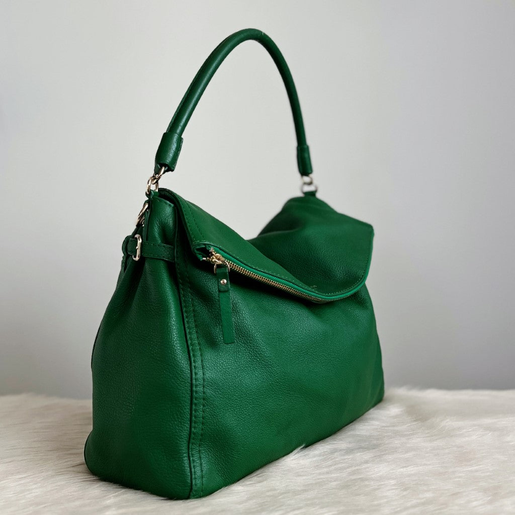 Kate Spade Green Leather Zipped Flap Slouchy 2 Way Shoulder Bag