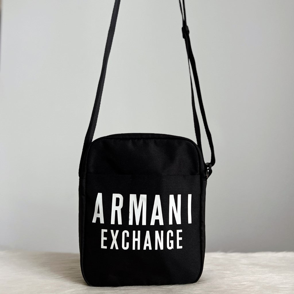 Armani Exchange Black Printed Logo Unisex Crossbody Shoulder Bag Excellent