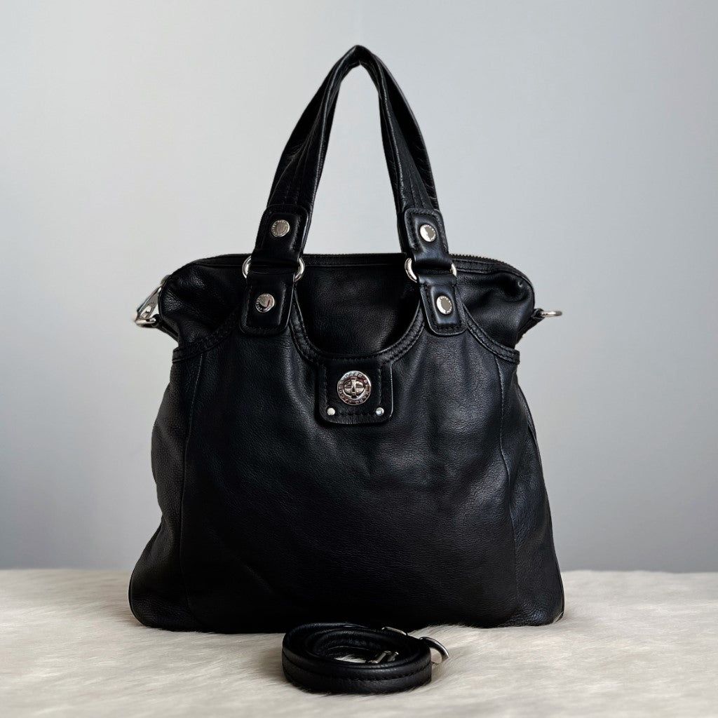 Marc Jacobs Black Leather Front Turn Lock 2 Way Shoulder Bag Excellent