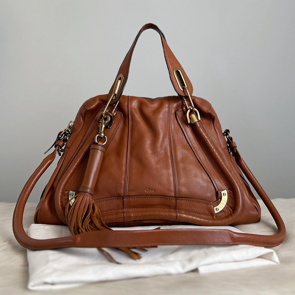 Chloe Iconic Caramel Leather Paraty Tassel Charm 2 Way Shoulder Bag