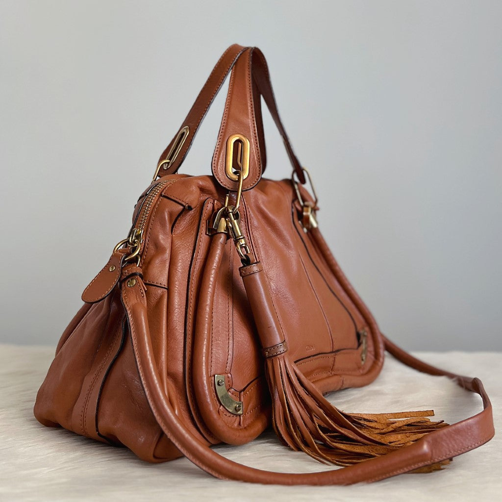 Chloe Iconic Caramel Leather Paraty Tassel Charm 2 Way Shoulder Bag