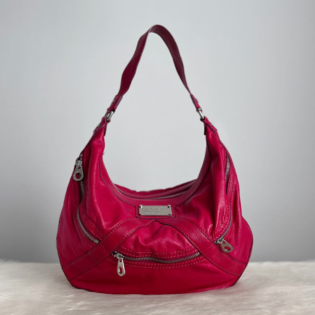 Marc Jacobs Fuchsia Leather Zip Detail Slouchy Shoulder Bag