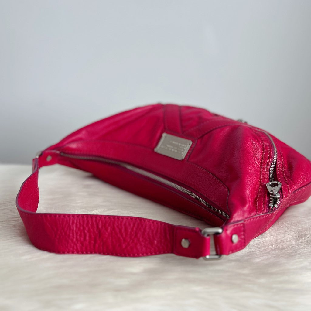 Marc Jacobs Fuchsia Leather Zip Detail Slouchy Shoulder Bag