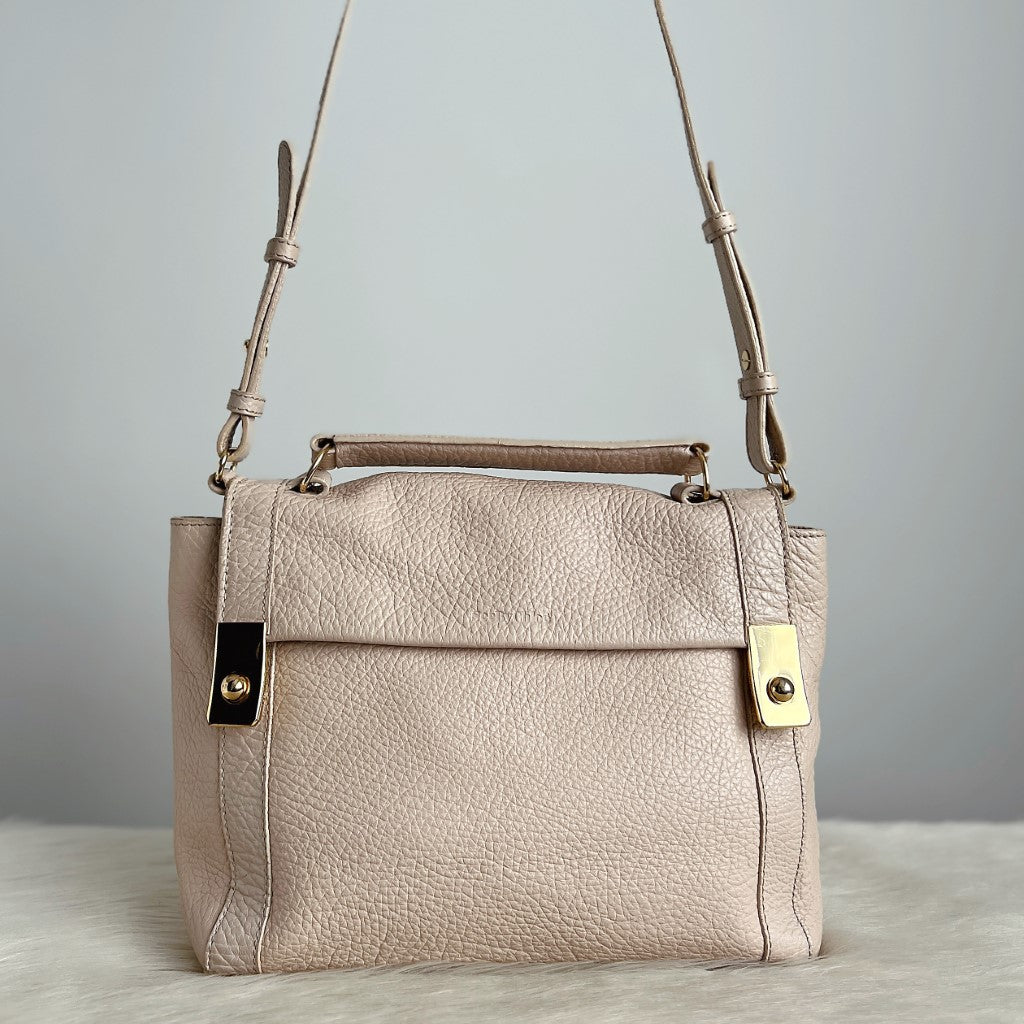 See by Chloe Beige Leather Double Buckle 2 Way Shoulder Bag