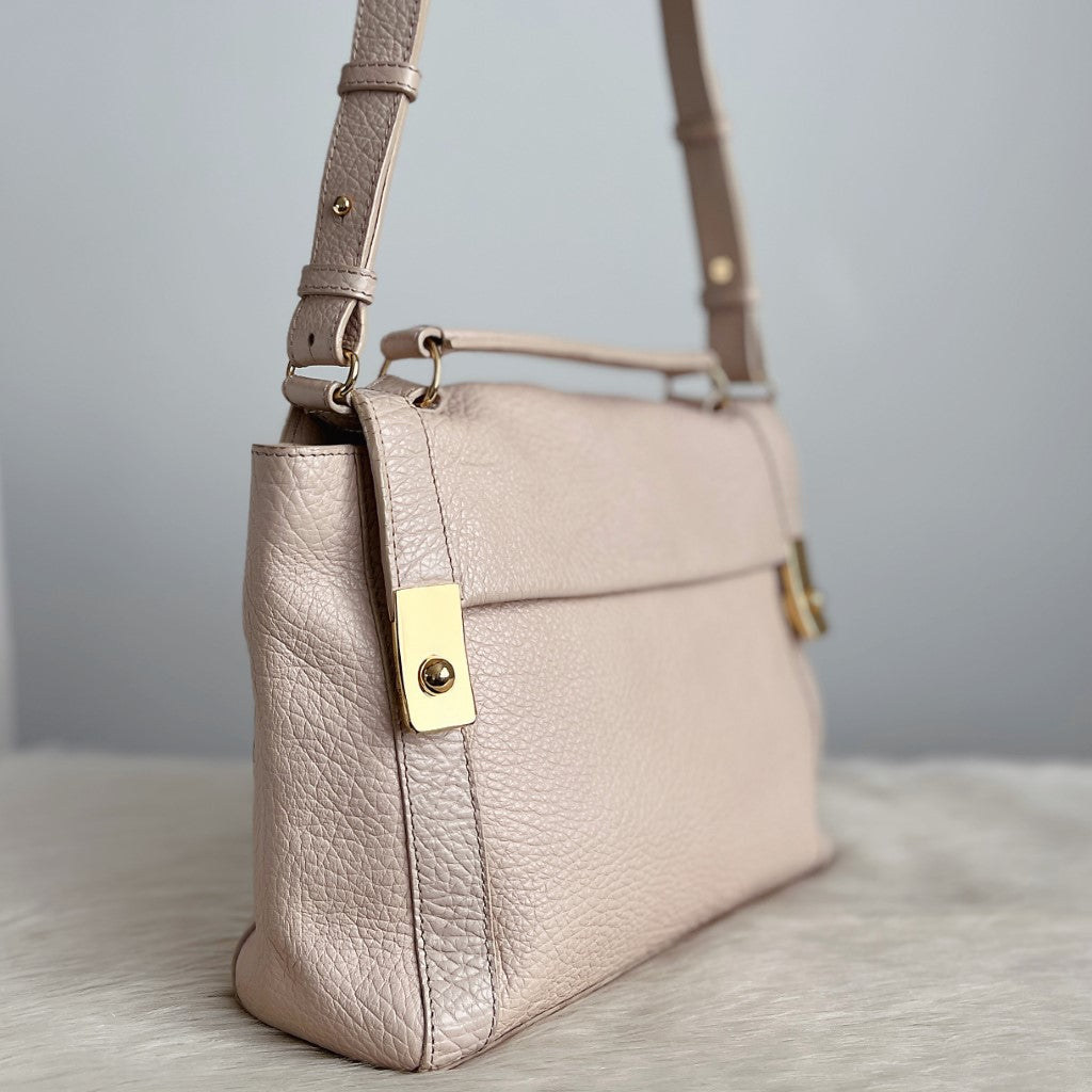 See by Chloe Beige Leather Double Buckle 2 Way Shoulder Bag