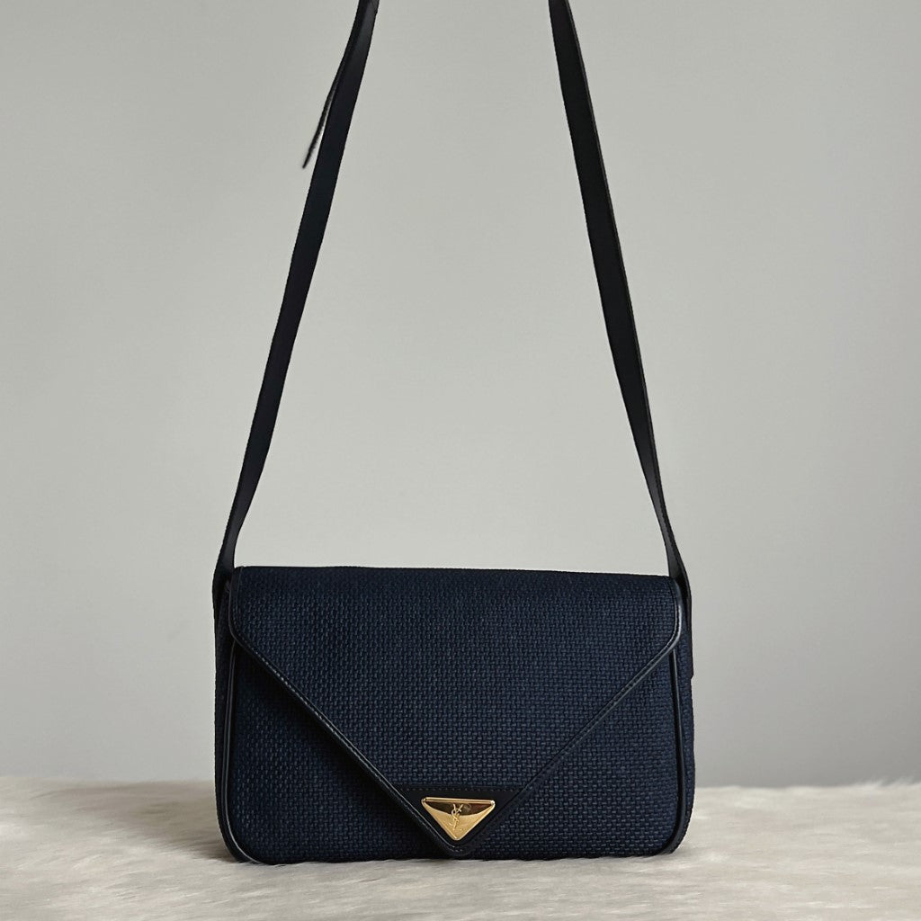 Saint Laurent Navy YSL Front Logo Messenger Shoulder Bag Excellent