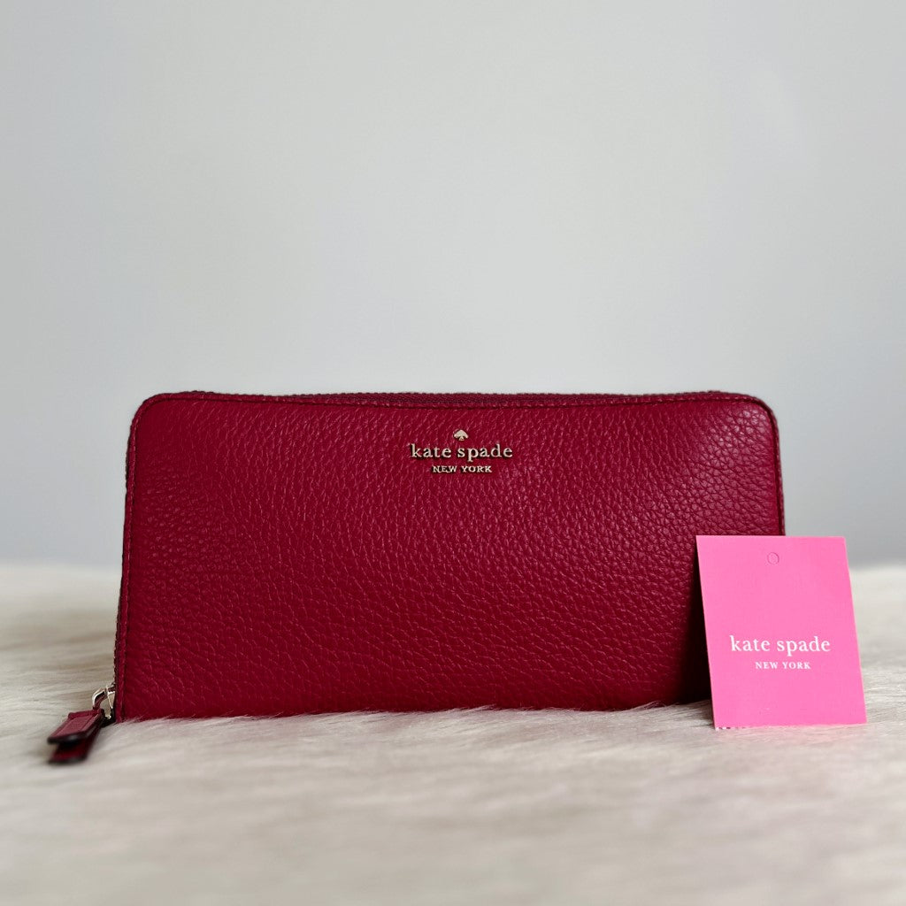 Kate Spade Fuchsia Leather Zip Compartment Long Wallet Like New