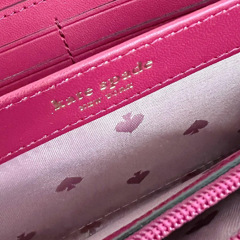 Kate Spade Fuchsia Leather Zip Compartment Long Wallet Like New