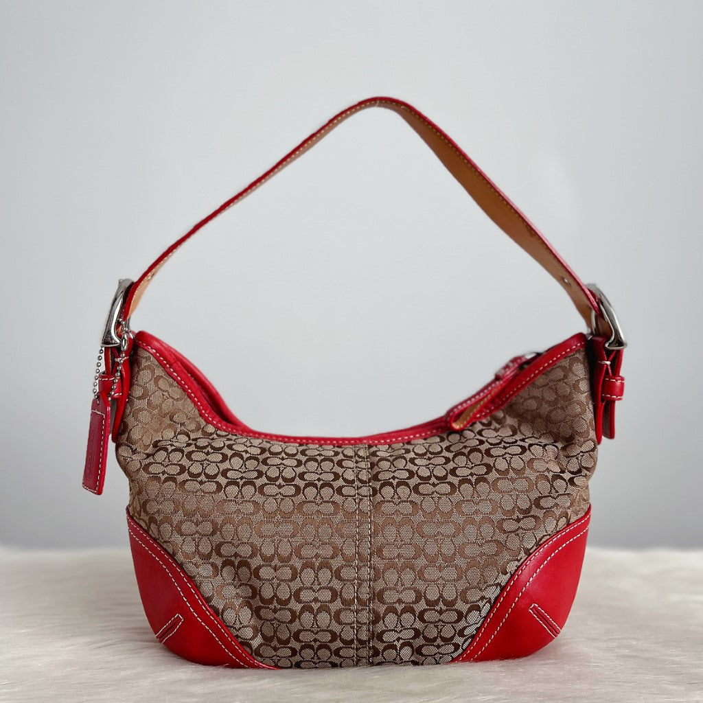 Coach Red Leather Monogram Half Moon Small Shoulder Bag