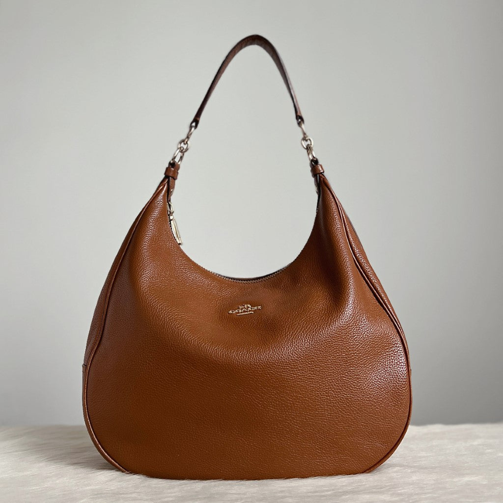 Coach Caramel Leather Chain Detail Half Moon Slouchy Shoulder Bag