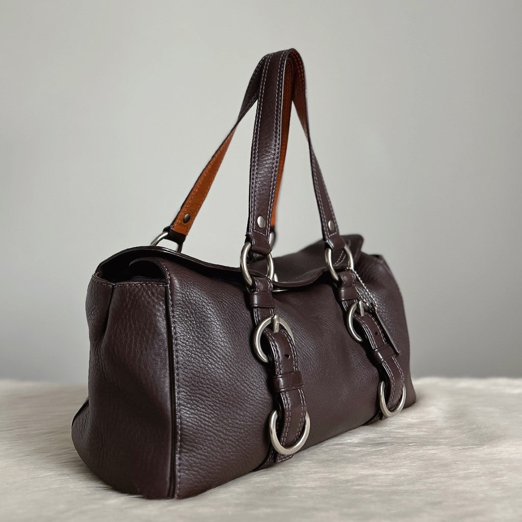 Coach Chocolate Leather Ring Detail Turn Lock Tote Bag