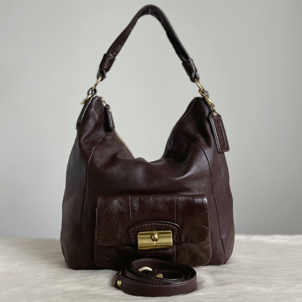 Coach Chocolate Leather Front Pocket Slouchy 2 Way Shoulder Bag