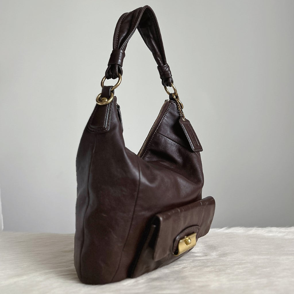 Coach Chocolate Leather Front Pocket Slouchy 2 Way Shoulder Bag