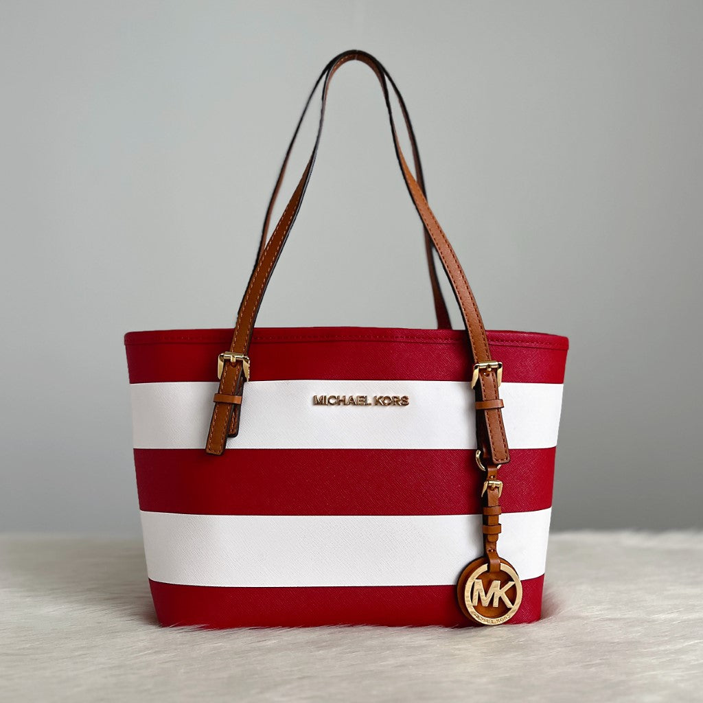 Michael Kors Front Logo Colour Stripe MK Charm Shoulder Bag Excellent