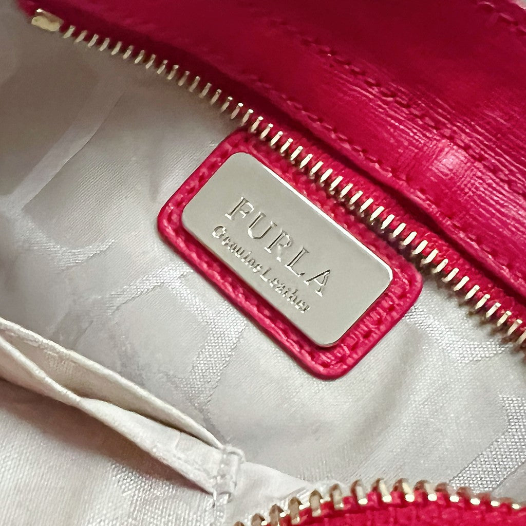 Furla Red Leather Front Detail Chain Strap Crossbody Shoulder Bag Excellent