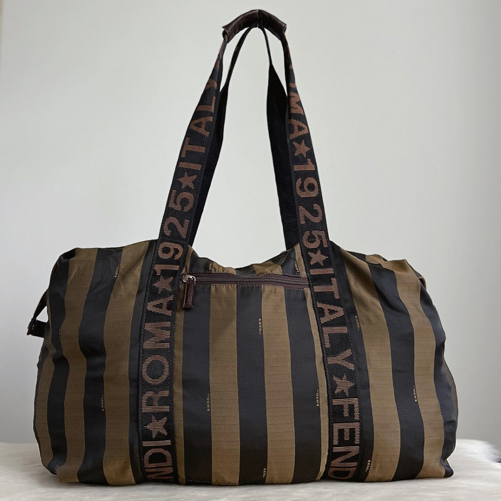 Fendi Signature Stripe Pattern Carryall Weekend Travel Shoulder Bag