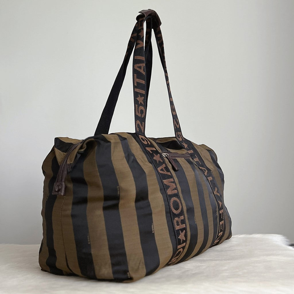 Fendi Signature Stripe Pattern Carryall Weekend Travel Shoulder Bag