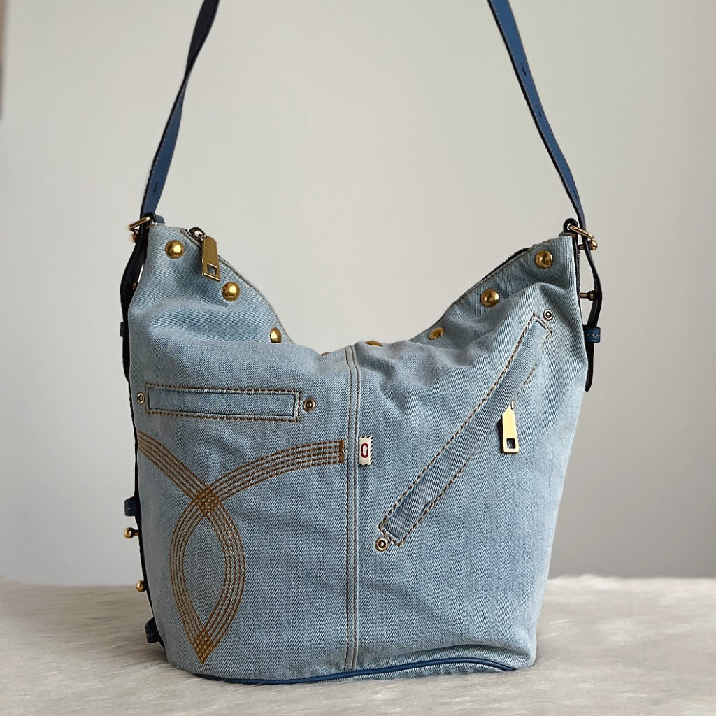 Marc Jacobs Denim Front Detail Bucket Crossbody Shoulder Bag Excellent