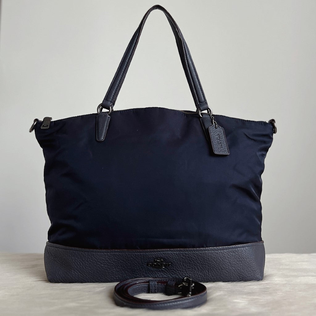 Coach Navy Leather Patchwork Carryall 2 Way Shoulder Bag