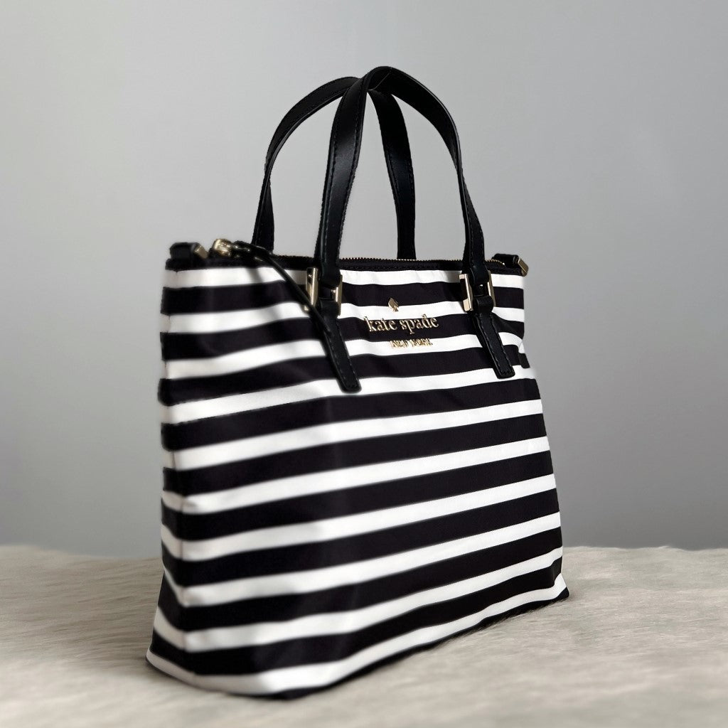 Kate Spade Black Leather Stripe Pattern 2 Way Shoulder Bag Like New