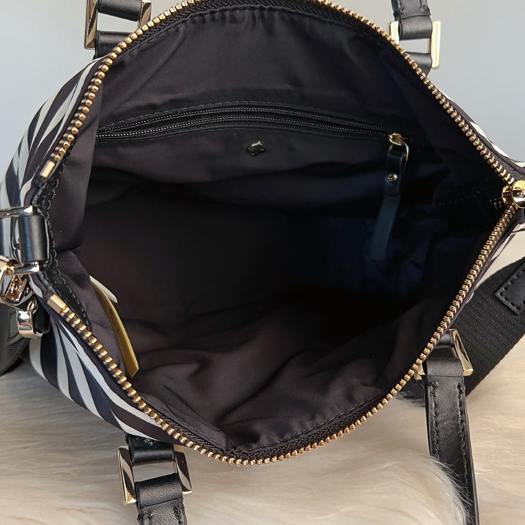 Kate Spade Black Leather Stripe Pattern 2 Way Shoulder Bag Like New