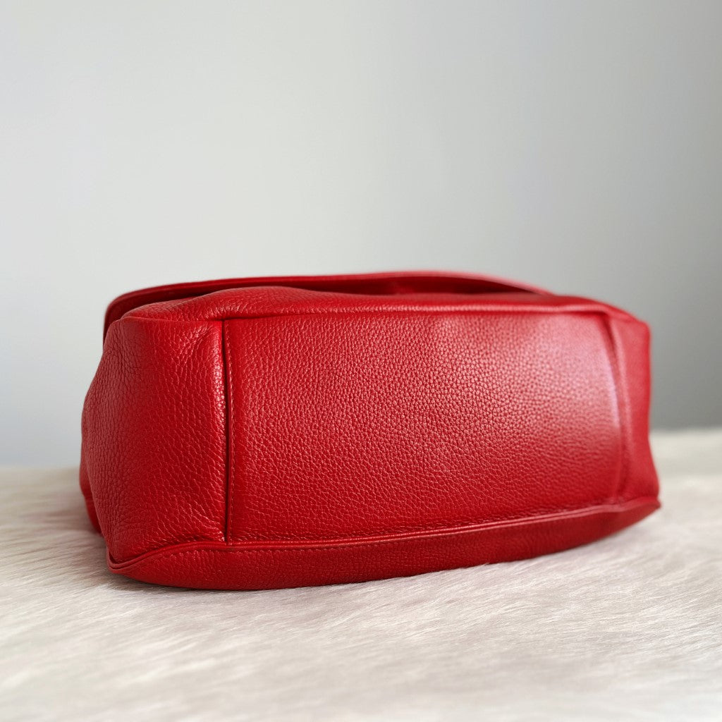 MCM Red Leather Studded Detail Flap 2 Way Shoulder Bag