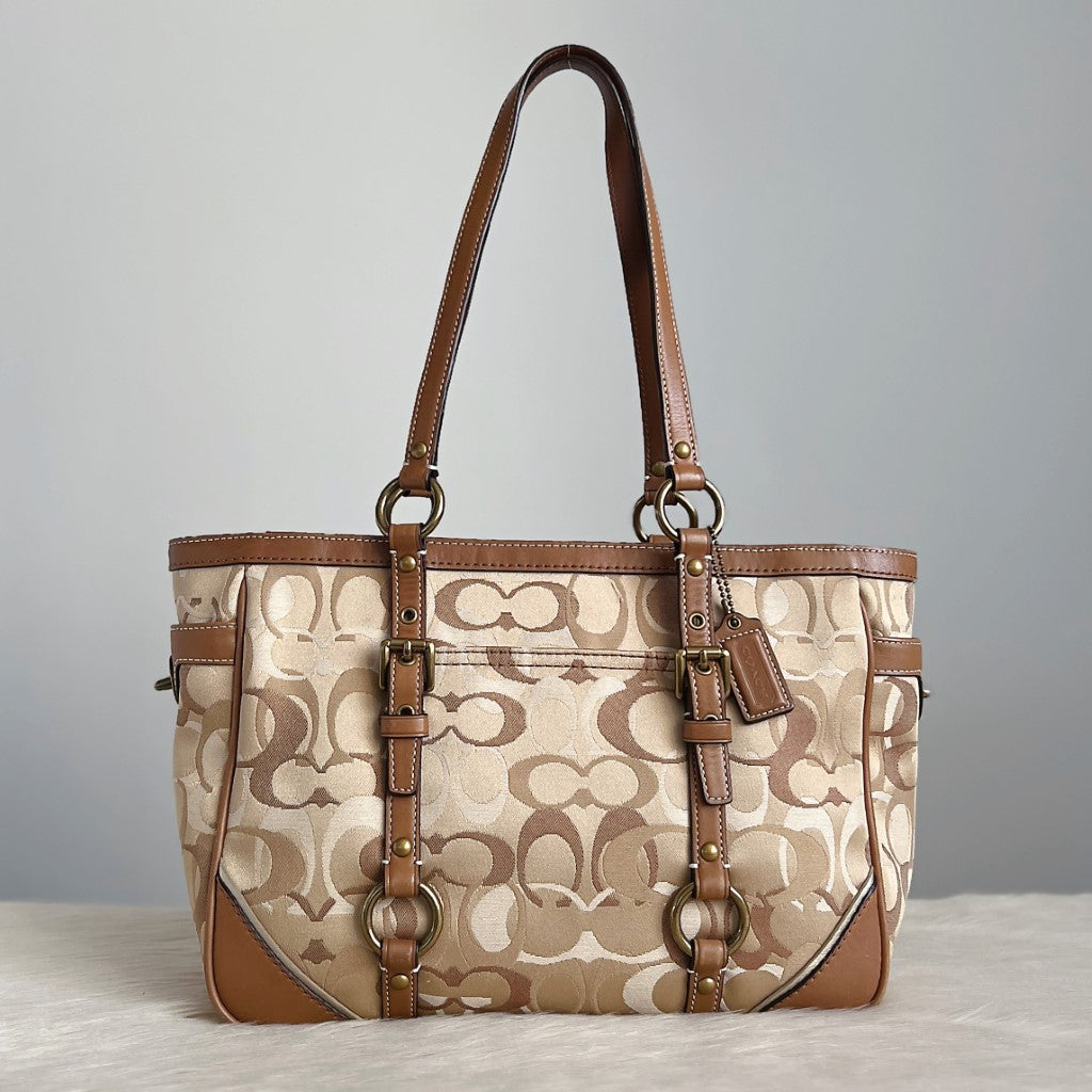 Coach Caramel Leather Monogram Turn Lock Ring Detail Shoulder Bag