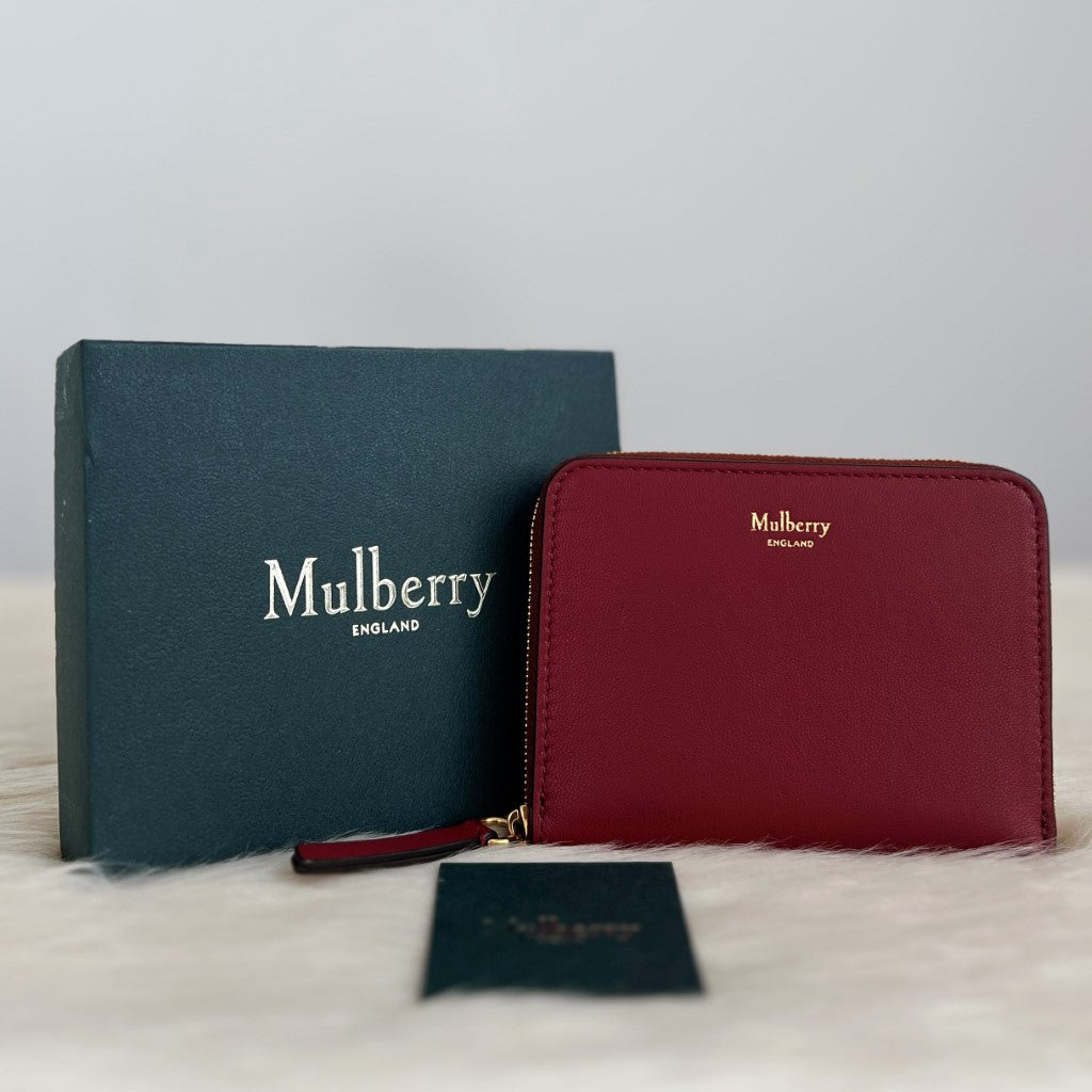 Mulberry Maroon Leather Multi Slots Card Holder Wallet Like New