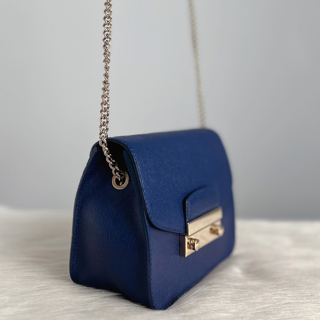 Furla Blue Leather Metropolis Small Shoulder Bag Like New