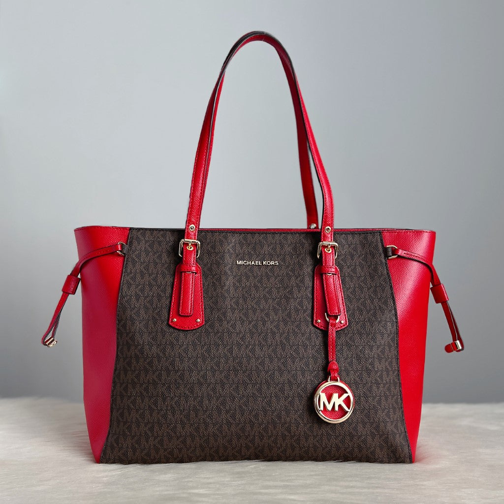 Michael Kors Red Leather Monogram Drawstring Career Shoulder Bag Excellent