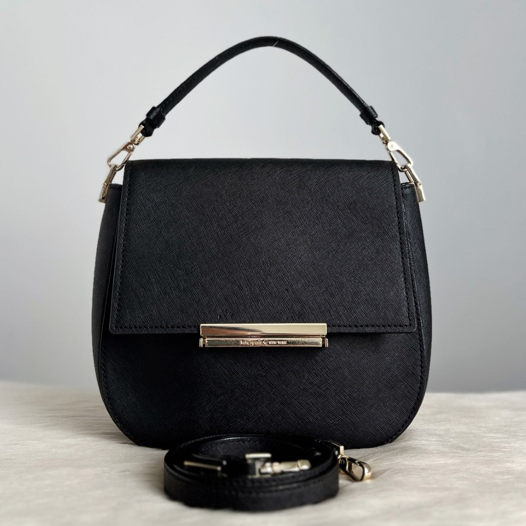 Kate Spade Black Leather Front Buckle 2 Way Shoulder Bag