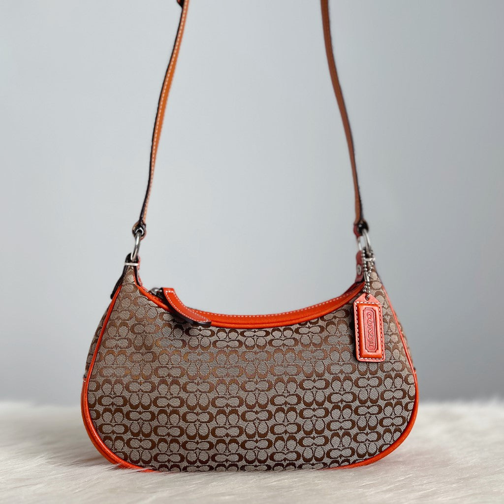 Coach Orange Leather Monogram Small Crossbody Shoulder Bag