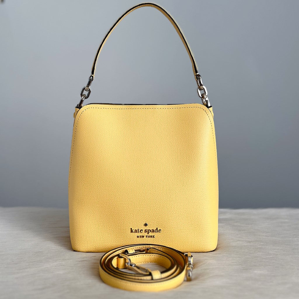 Kate Spade Yellow Leather Front Logo Bucket 2 Way Shoulder Bag Like New