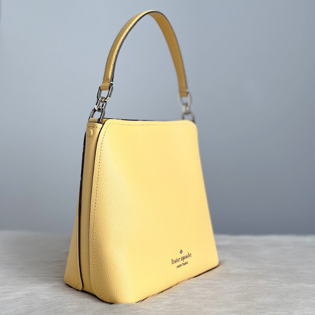 Kate Spade Yellow Leather Front Logo Bucket 2 Way Shoulder Bag Like New