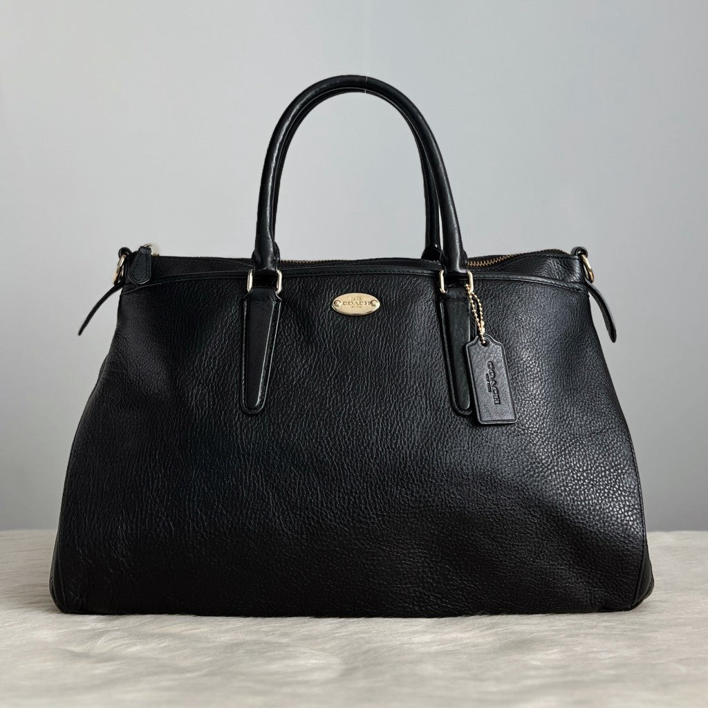 Coach Black Leather Front Logo Carryall Tote Bag