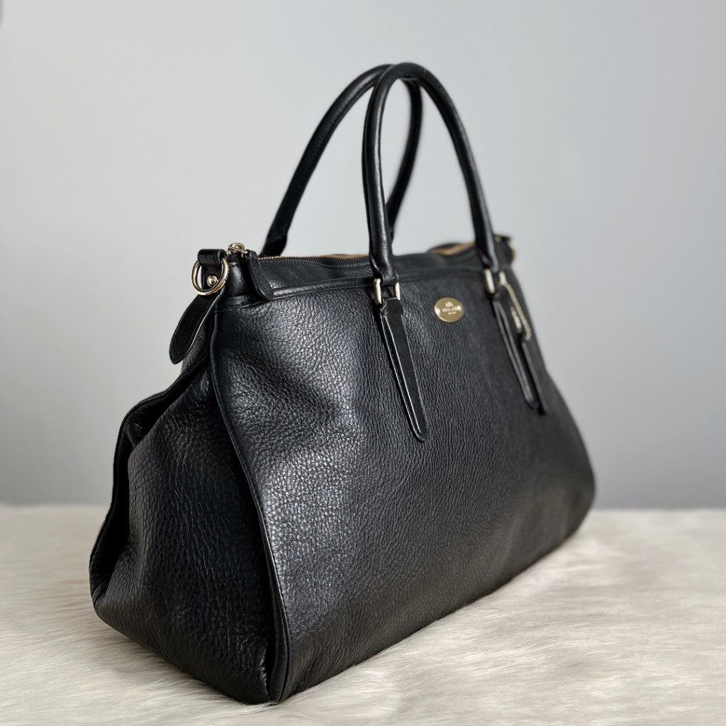 Coach Black Leather Front Logo Carryall Tote Bag