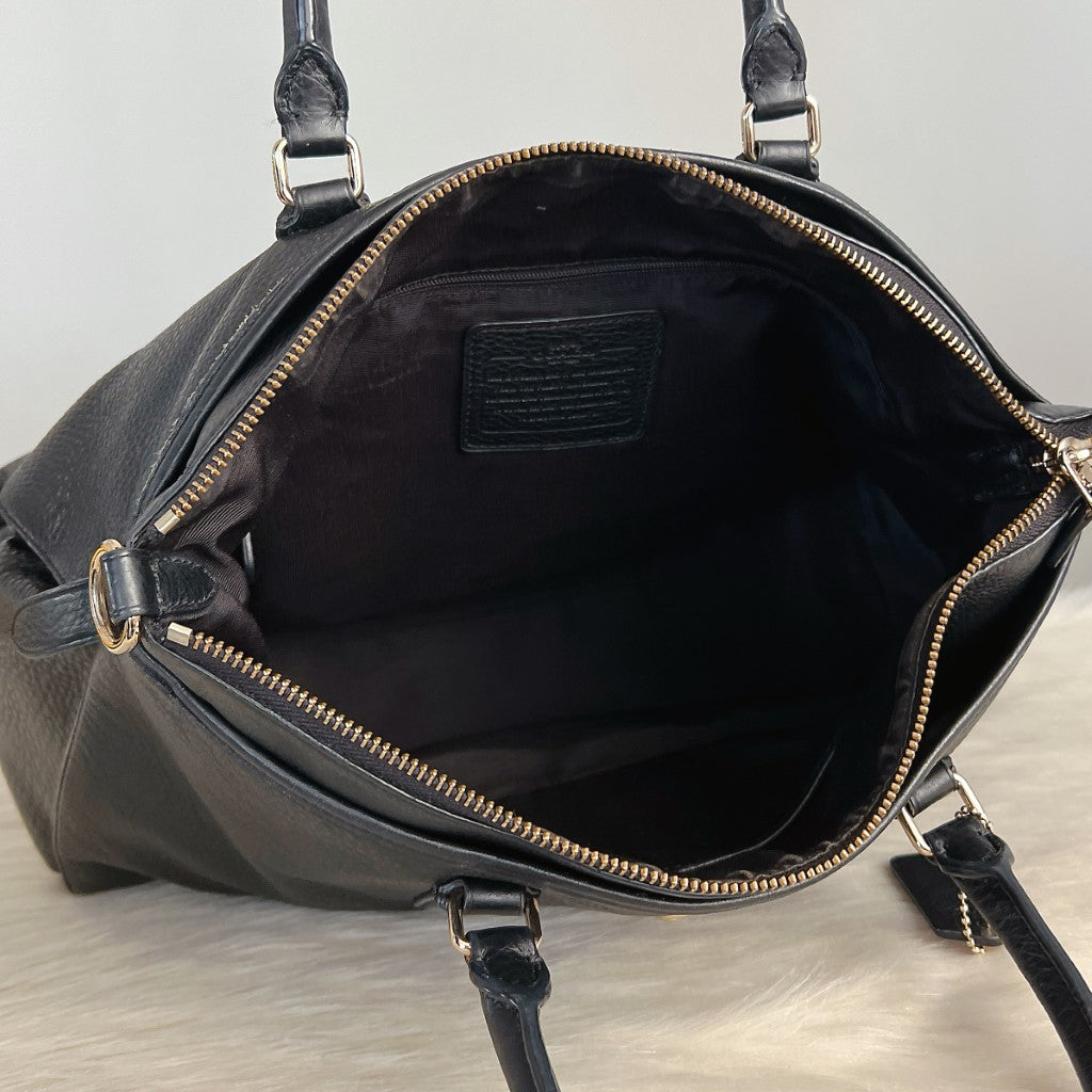 Coach Black Leather Front Logo Carryall Tote Bag