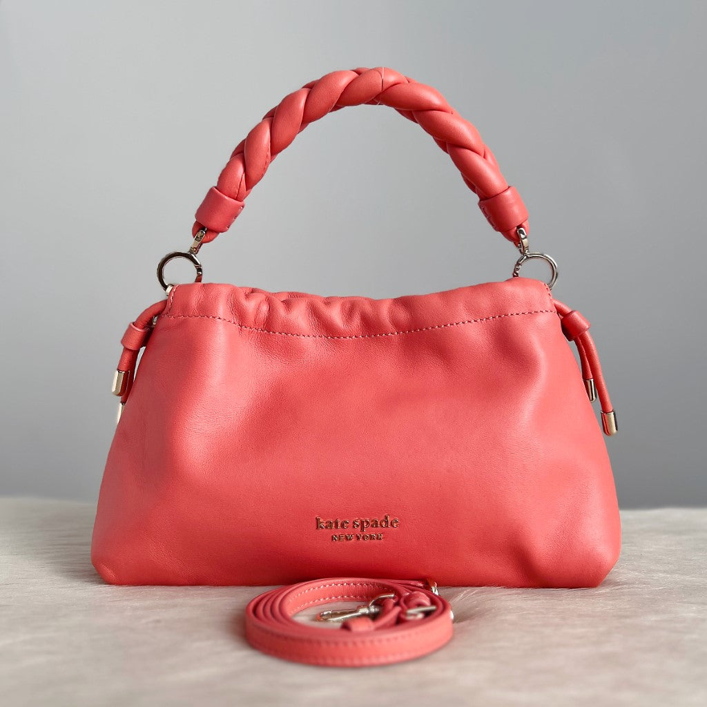 Kate Spade Rose Leather Pleated Strap Cloud 2 Way Shoulder Bag Excellent