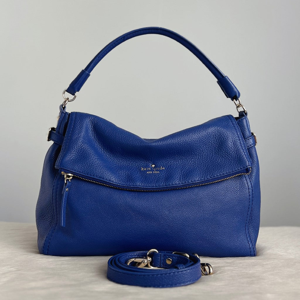 Kate Spade Blue Leather Zipped Flap 2 Way Shoulder Bag Excellent