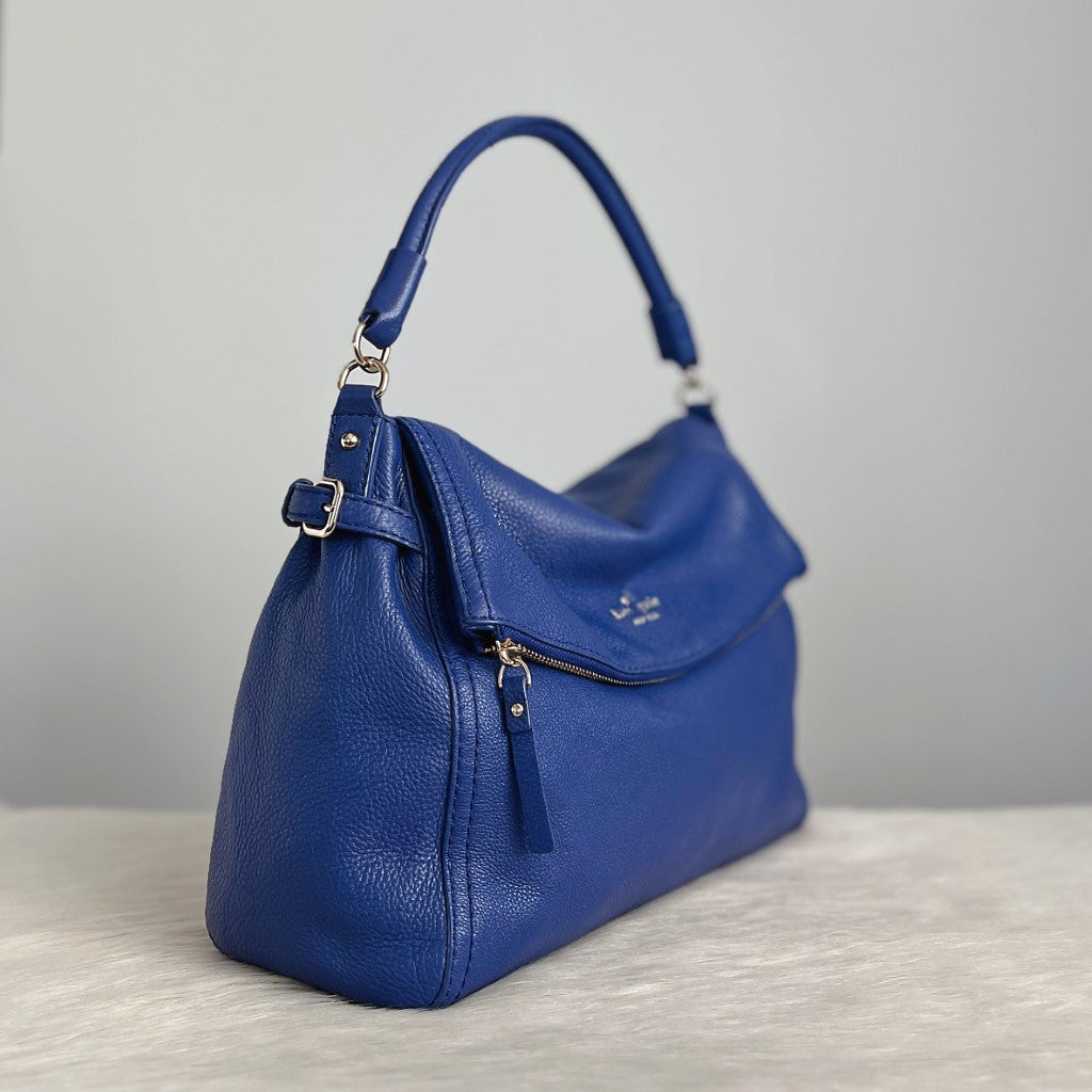 Kate Spade Blue Leather Zipped Flap 2 Way Shoulder Bag Excellent