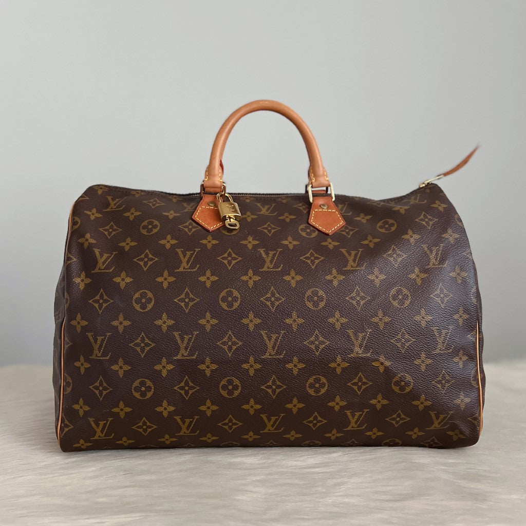 Louis Vuitton Signature Monogram Speedy 40 Large Tote Bag + Lock & Keys