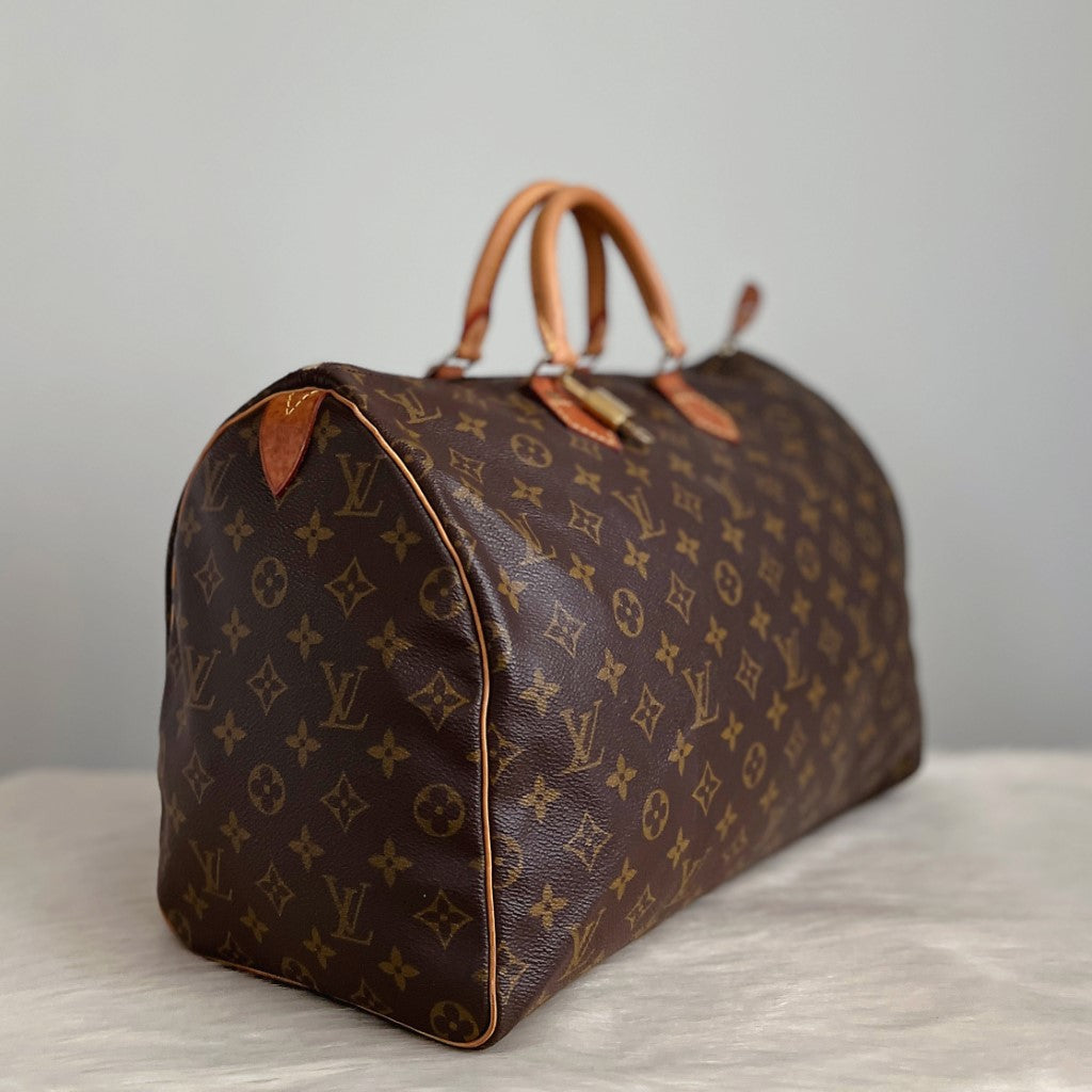 Louis Vuitton Signature Monogram Speedy 40 Large Tote Bag + Lock & Keys