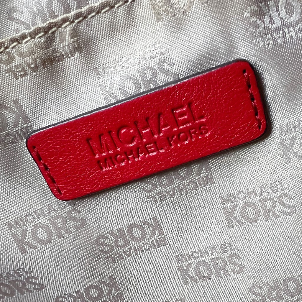 Michael Kors Red Leather MK Monogram Boston 2 Way Shoulder Bag